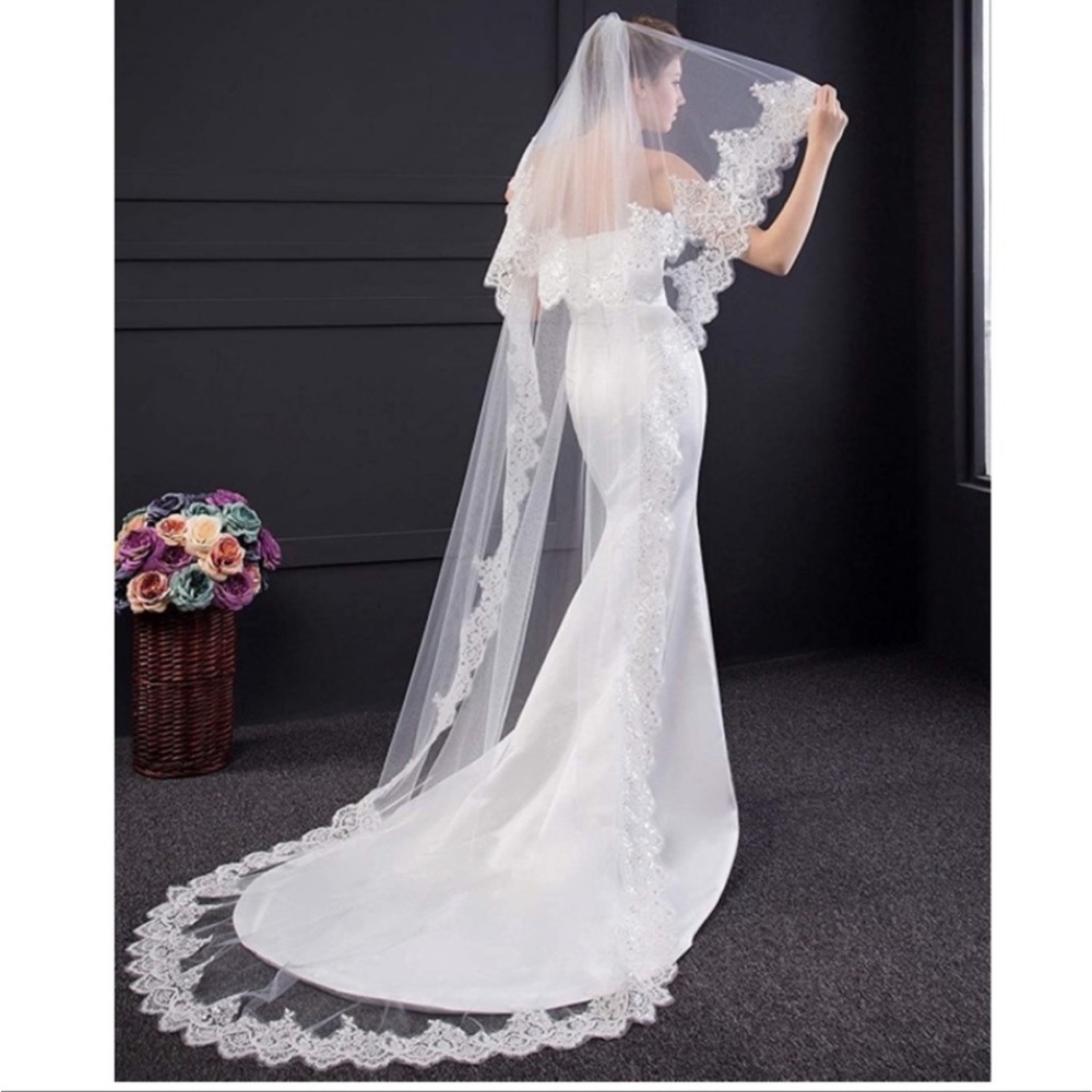 💖New Wedding Lace Ivory Bridal Veil.